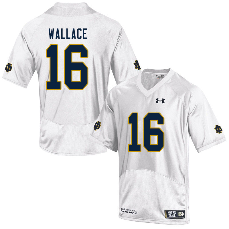 Men's NCAA Notre Dame Fighting Irish #16 KJ Wallace Stitched College Under Armour Authentic White Football Jersey PI10V68GA